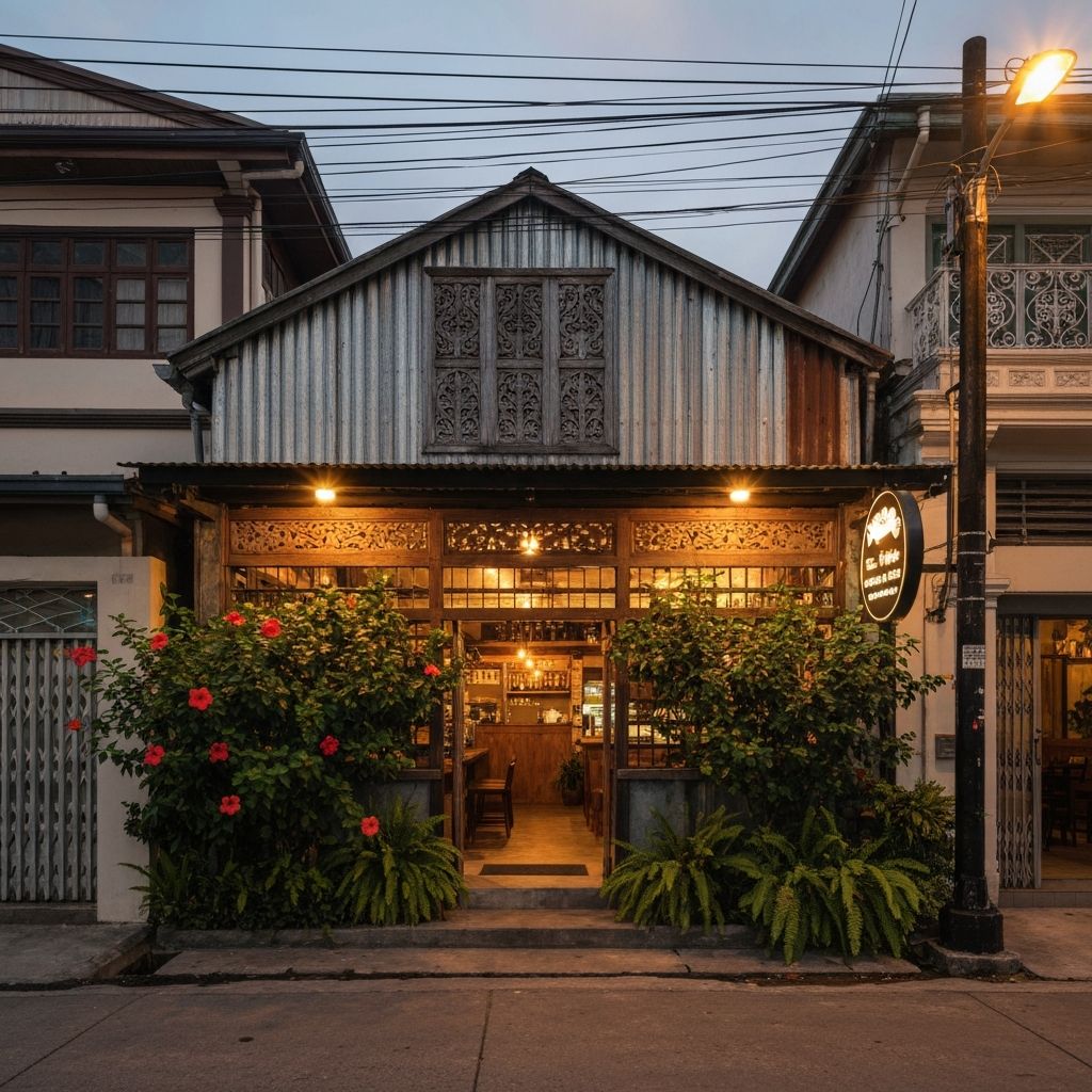 Exterior view of Aulson's Café at dusk