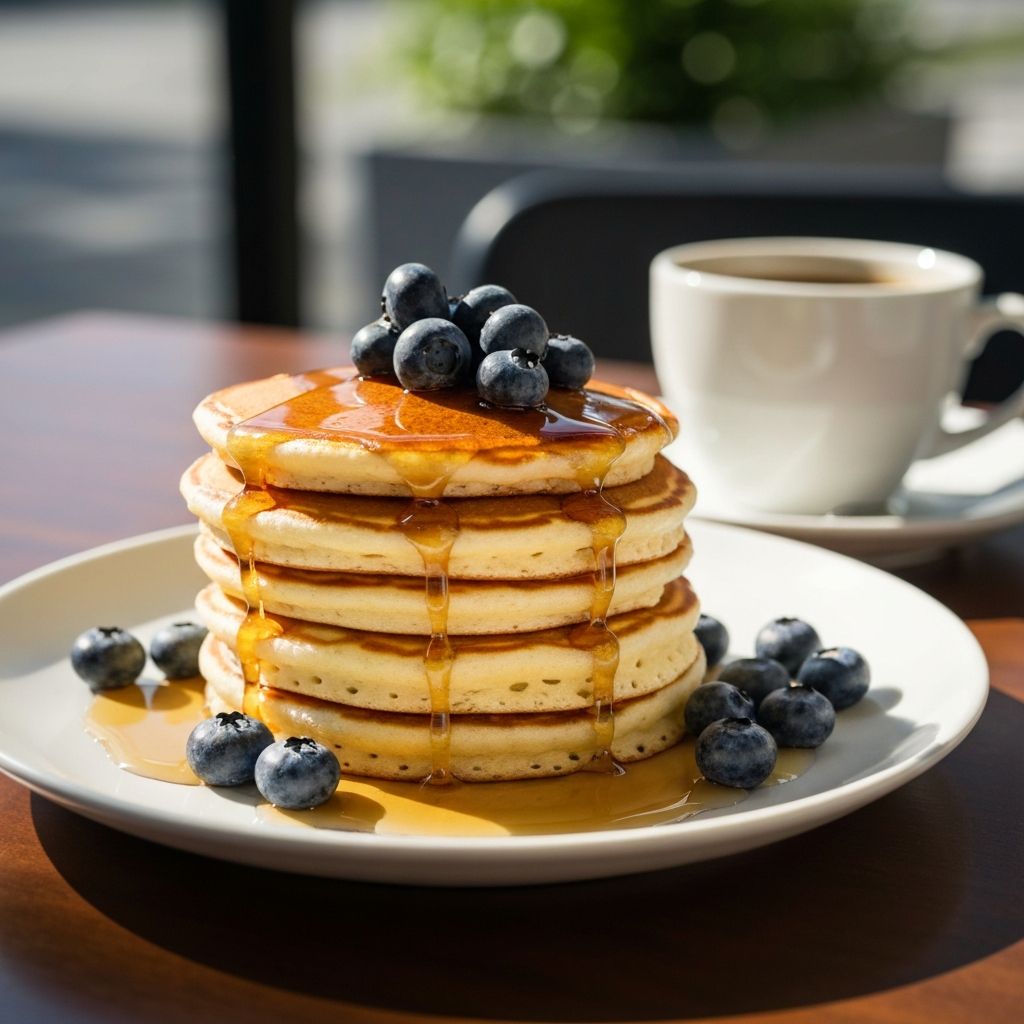 Blueberry pancakes with syrup